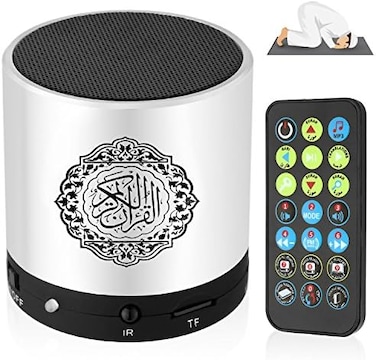 Anlising Digital Ramadan Quran Speaker Coran Player 8GB FM Radio with Remote Control Over 18 Reciters and Translations Available Quality Qur'an Player Arabic English French, Urdu etc Mp3 Silver Color