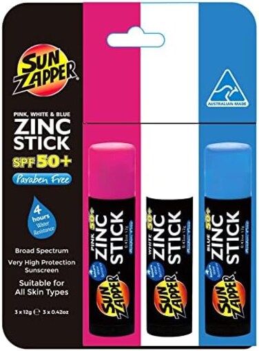 Sun Zapper Zinc Stick - Pink, White, Blue Face Sunblock 3-Pack SPF50Coloured Zinc Sunscreen Sticks Made in Australia