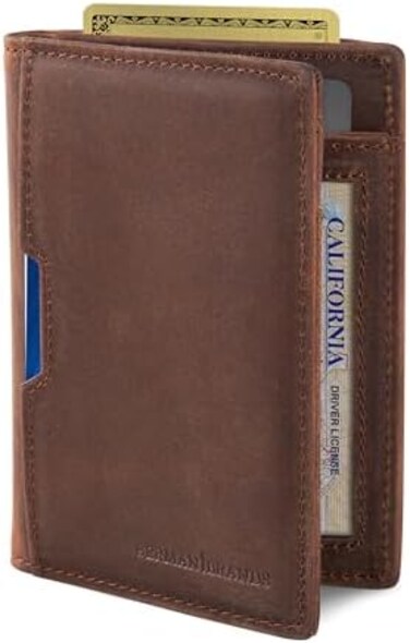 SERMAN BRANDS - Wallets for Men Slim Mens leather RFID Blocking Minimalist Card Front Pocket Bifold Travel Thin, A. Texas Brown 5.0, Slim
