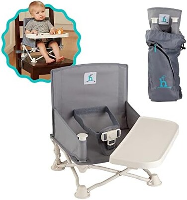 hiccapop Omniboost Travel Booster Seat with Tray for BabyFolding Portable High Chair for Eating, Camping, Beach, Lawn, Grandma&rsquo;sTip-Free Design Straps to Kitchen Chairs - Go-Anywhere High Chair