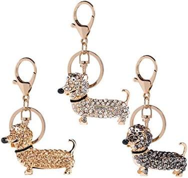 gootrades Set of 3 Bling Dog Dachshund Keychain Handbag Pendant Car Decor Key Ring
