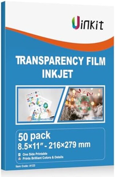 فيلم عرض علوي من Uinkit - مقاس 8.5 × 11 بوصة، مخصص لطابعات نفث الحبر فقط، فيلم شفاف، 20 ورقة