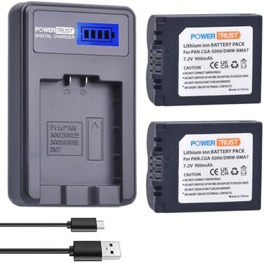 PowerTrust 2 Pack CGA-S006 CGR S006 S006E S006A S006 DMW-BMA7 DMW BMA7 BatteryLCD USB Charger for Panasonic DMC FZ7 FZ8 FZ18 FZ28 FZ30 FZ35