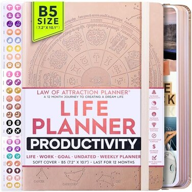 Freedom Mastery Life Planner - Undated Deluxe Weekly, Monthly Planner, a 12 Month Journey to Increase ProductivityHappiness, Life Organizer, Gratitude Journal, Law of Attraction Planner - Start Anytim