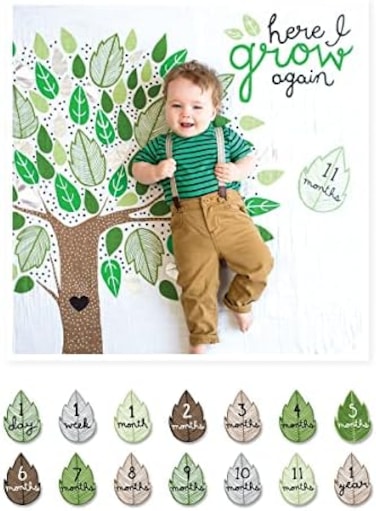 lulujo Baby&rsquo;s First Year Milestone Blanket and Card Set40in x 40in (Here I Grow Again
