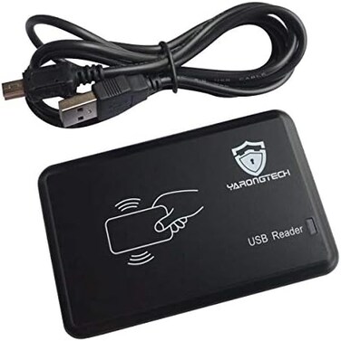 قارئ بطاقات YARONGTECH RFID، قارئ بطاقات USB RFID، قارئ بطاقات RFID بتردد 125 كيلو هرتز، قارئ بطاقات هوية ذكي بدون تلامس EM4100 (10 ساعات)