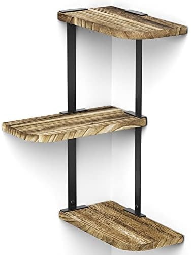 Love-KANKEI Corner Shelf Wall Mount of 3 Tier by , Rustic Wood Floating Shelves for Bedroom, Living Room, Bathroom, Kitchen, Office and More