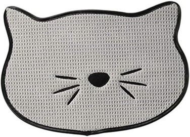 Bone Dry Embroidered Microfiber Cat Shape Pet FoodWater Placemat-Gray