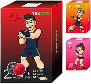 TEKXYZ Boxen Reflexball, 2 verschiedene Boxblle mit Kopfband, weicher als Tennisball, perfekt fr Reaktion, Agilitt, Schlaggeschwindigkeit, Kampffhigkeit und Hand-Augen-Koordinationstraining