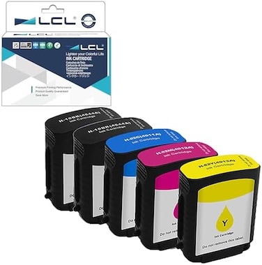خرطوشة حبر بديلة متوافقة مع LCL لطابعات HP Designjet 500 و500ps و500Plus و800 و800ps و815 و815mfp و820 و820mfp (عبوة من 5 خراطيش: 2 أسود، سماوي، أرجواني، أصفر)