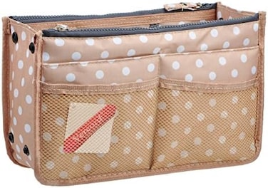 Vercord Updated Purse Handbag Organizer Insert Liner Bag in Bag 13 Pockets Beige Dot Large