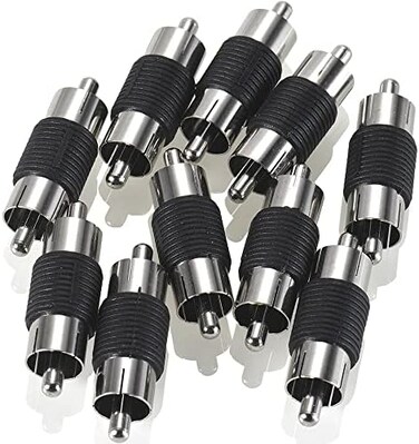 Warmstor 10 Pack Nickel Plated Audio Video RCA Male to Male Adapter Coupler Converter