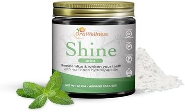 OraWellness Shine Remineralizing Tooth Powder, Natural Teeth Whitening Powder with Hydroxyapatite, Flouride Free Tooth Repair, Natural Teeth Whitening, Teeth PolishStain Remover, Fresh Mint