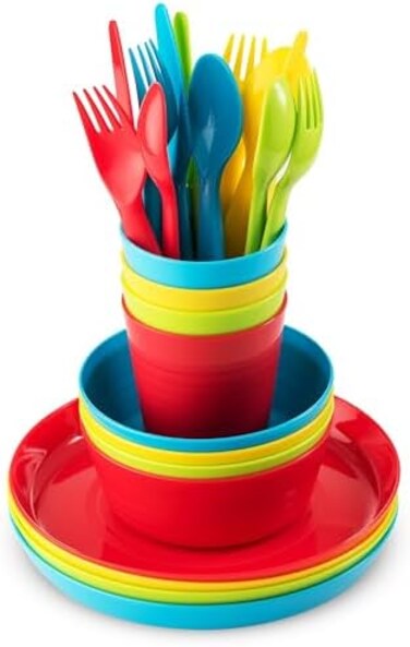 PLASKIDY Plastic Dinnerware Set - 24 Pieces, BPA-free