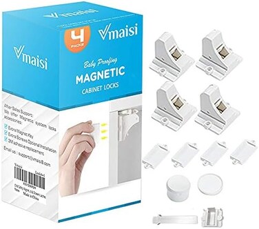 vmaisi Child Safety Magnetic Cabinet Locks - 4 Pack Adhesive Baby Proofing CabinetsDrawers Latches