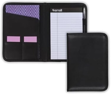 Samsill 70811 Professional Junior Padfolio/Business Portfolio, Mini 5 x 8 Writing Pad Included, Black