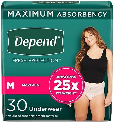 Depend Fresh Protection Adult Incontinence Underwear for Women (Formerly Depend Fit-Flex, Disposable, Maximum, Medium, Blush, 30 Count