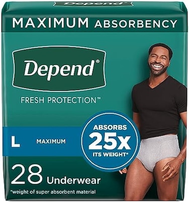 Depend Fit-Flex Adult Incontinence Underwear for Men, Disposable, Maximum Absorbency, Large, Grey, 28 Count