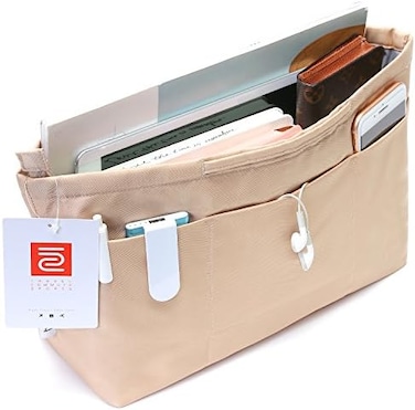 iN. IN Multi-Pocket Travel Handbag Organizer Insert Medium for Tote bag Purse Liner Insert Organizer With Handles Medium Khaki