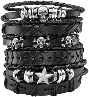 MILAKOO 8Pcs BlackBrown Braided Leather Bracelet for Men Women Cuff Beaded Bracelet Adjustable Multicolor