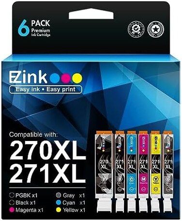 خرطوشة حبر E-Z Ink™ متوافقة مع طابعات Canon PGI-270XL و CLI-271XL، عالية الإنتاجية (عبوة من 6 خراطيش: خرطوشة سوداء كبيرة، خرطوشة سوداء صغيرة، خرطوشة سماوي، خرطوشة أرجواني، خرطوشة أصفر، خرطوشة رمادي) ل