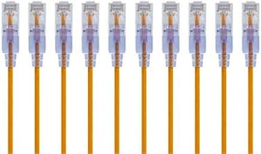 كابل إيثرنت Monoprice Cat6A - موصل RJ45 مقاوم للتشابك، 550 ميجاهرتز، 10 جيجابت، UTP، سلك نحاسي نقي، 30AWG، عبوة من 10 قطع، 0.5 قدم، أصفر - سلسلة SlimRun