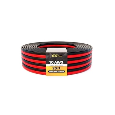 سلك GS Power 10 AWG (مقياس الأسلاك الأمريكي) نحاسي خالٍ من الأكسجين بنسبة 99.9%. كابل مزدوج بطول 25 قدمًا باللون الأحمر و25 قدمًا باللون الأسود، مُلصق بسحاب، مناسب لتوصيل مكبرات الصوت الرئيسية في السي