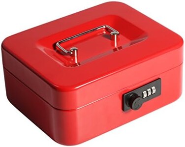 Decaller Cash Box with Combination Lock, Safe Metal Small Locking Box with Money Tray, 7 4/5" x 6 4/5" x 3 3/5" Small