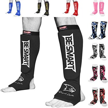 Be Smart Kids Shin Instep Pads MMA Leg Foot Guards Muay Thai Kick Boxing Guard Protector (Black, XXXS (3 to 8 Years