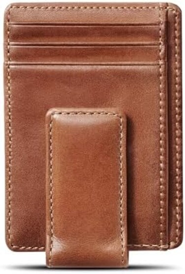 محفظة نقود جلدية رجالية من هاوس أوف جاك كو. HOJ CARRYALL - مزودة بمشبك نقود مغناطيسي قوي للجيب الأمامي - ونافذة خارجية لبطاقة الهوية