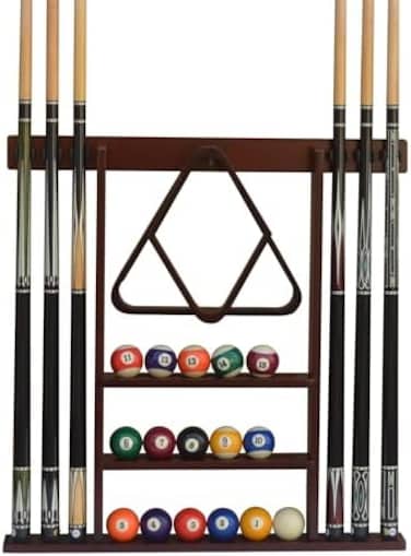 Flintar Wall Cue Rack, Stylish Premium Billiard Pool Cue Stick holder, Made of Solid Hardwood, New Improved Wall Mounting Hardware L Bracket Included, Cue Rack Only, Choose From Mahogany, Black or Oak
