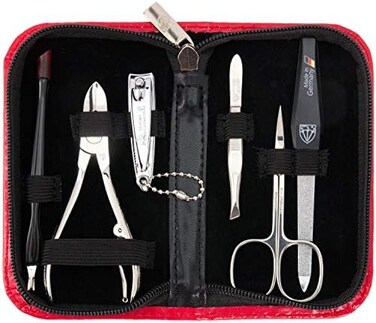 3 Swords Germany - brand quality 6 piece manicure pedicure grooming kit set for professional fingertoe nail care scissors clipper fashion leather case in gift box, Made in Solingen Germany (03706
