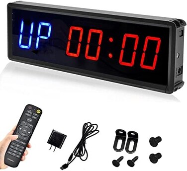 مؤقت فاصل زمني LED من BTBSIGN، عد تنازلي/تصاعدي، ساعة توقيت مع جهاز تحكم عن بعد، مناسب للصالات الرياضية المنزلية، 1.5 بوصة، أزرق وأحمر