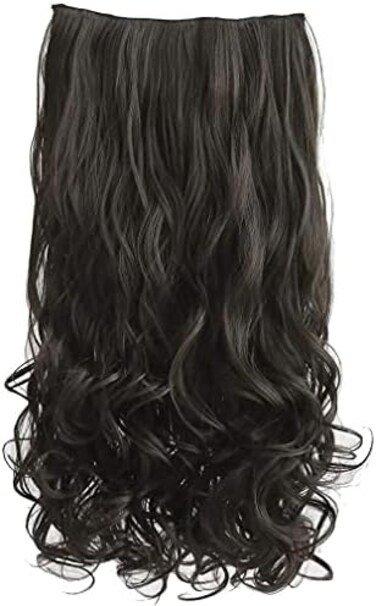 REECHO 14" Short Length 1-Pack 3/4 Full Head Curly Wavy Clips in on Synthetic Hair Extensions Hairpieces for Women 5 Clips 3.6 Oz per Piece - Black Brown
