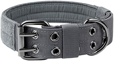 OneTigris Military Adjustable Dog Collar with Metal D RingBuckle 2 Sizes (L, Grey