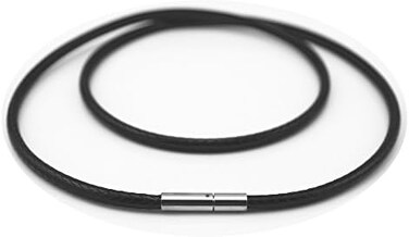 Glory Qin 2mm Black Leather Cord Stainless Steel Rice Clasps Necklace Rope 16 to 28 Inch