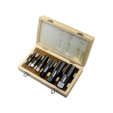 Drill America - DWTPT1/8-1SET 6 Piece NPT Pipe Tap, Carbon Steel, DWTPT Series Set, 1/8", 1/4", 3/8", 1/2", 3/4" and 1" in Wooden Case