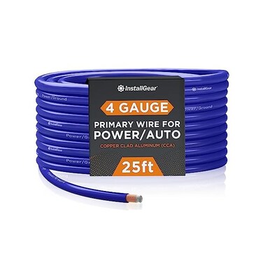 InstallGear (4 Gauge (7.6m, Blue- 4 Gauge Blue 7.6m Power/Ground Wire True Spec and Soft Touch Cable