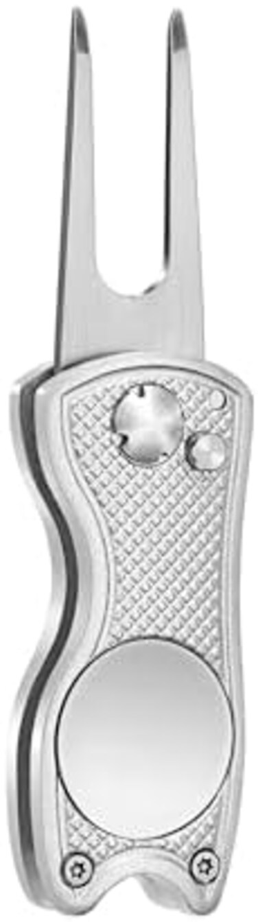 Mile High Life (Silver Fish- All Metal Foldable Golf Divot Tool with Pop-up ButtonMagnetic Ball Marker (Multi-Colours/Shape