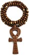 Fashion 21 Egypt Key of Life Ankh Pendant 8mm 36" Wooden Bead Necklace in Black, Brown Tone