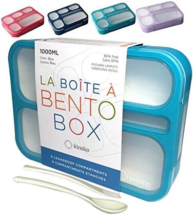 kinsho Bento BEST Lunch-box for KidsTravel Containers for Women, Adults6 Compartment Lunch Box. Leakproof School Bentobox or Meal Planning Portion Container Boxes. BPA-Free One size Blue unknown
