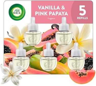 Air Wick Plug in Scented Oil 5 Refills, Essential Oils, Air Freshener, Vanilla and Pink Papaya, (5x0.67oz