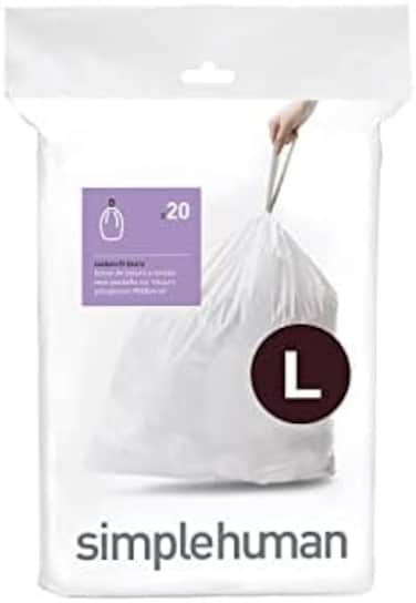 simplehuman Code L Custom Fit Drawstring Trash Bags in Dispenser Packs, 20 Count, 18 Liter / 4.7 Gallon, White