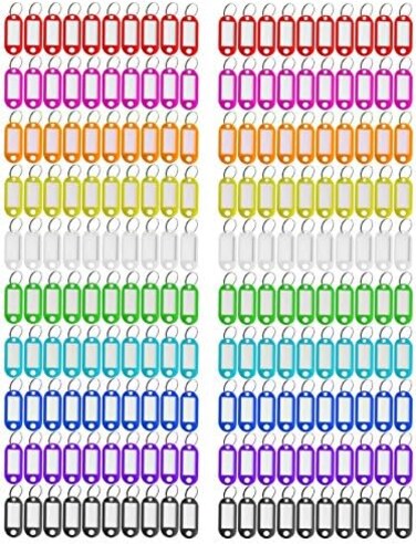 HoAoOo Key Tag Assorted Color Plastic Coded Key ID Label Tags Split Ring Keyring - with Label Window Ring Holder (200, 200 Key Tags, L