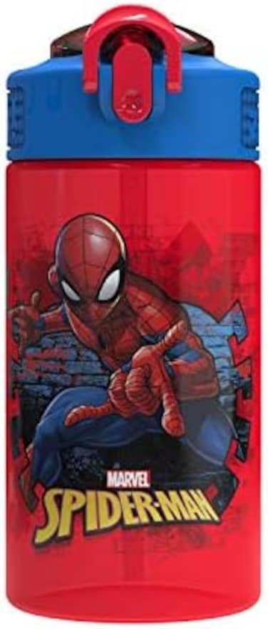 Zak Designs Marvel Kids Spout Cover and Built-in Carrying Loop Made of Plastic, Leak-Proof Water Bottle Design (16 oz, BPA-Free, Spider-Man