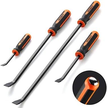 REXBETI Pry Bar Set, Heavy Duty Pry Bar 4-Piece Mechanic Hand Tools, Thicker Strike Cap Handle, Black Orange