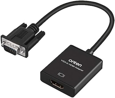 ONTEN VGA to HDMI, 1080P VGA to HDMI Adapter (Male to Femalefor Computer, Desktop, Laptop, PC, Monitor, Projector, HDTV with Audio Cable and USB Cable (Black