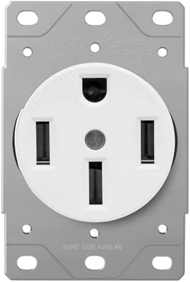 ENERLITES 50 Amp Range Receptacle Outlet for RV and Electric Vehicles, NEMA 14-50R, 3-Pole, 4 Wire (10, 8, 6, 4 AWG Copper Only, 125/250V, 66500-W, White, 1 Pack