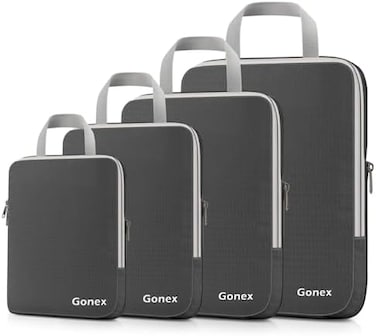 Gonex Compression Packing Cubes, 4pcs Expandable Storage Travel Luggage Bags Organizers (Deep Gray