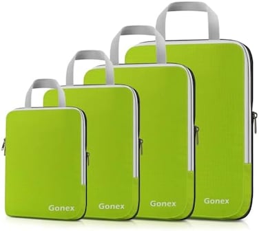 Gonex Compression Packing Cubes, 4pcs Expandable Storage Travel Luggage Bags Organizers (Green, 4 PCS Green, XLLMS